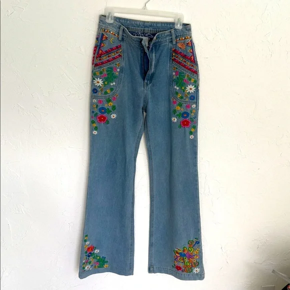 Spell Wanderlust Embroidered Denim Blue Jeans - Large - Picture 2 of 7